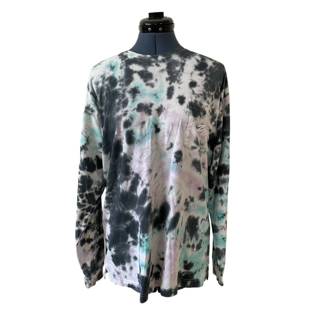 Pink Victoria's Secret Womens Tie Dye‎ Longsleeve T Shirt Spellout Pocket Y2K L
